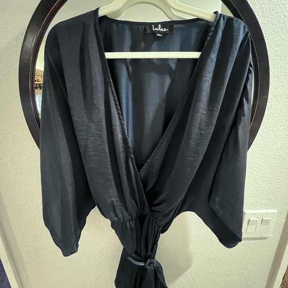 Lulus Silk like Romper women’s EUC Size Large Blue silk - Picture 4 of 4